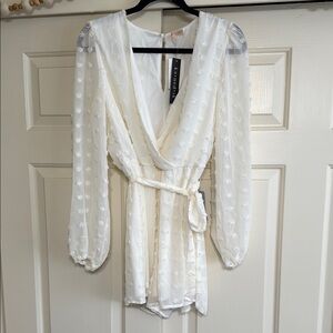 Cream Romper with Sheer Sleeves